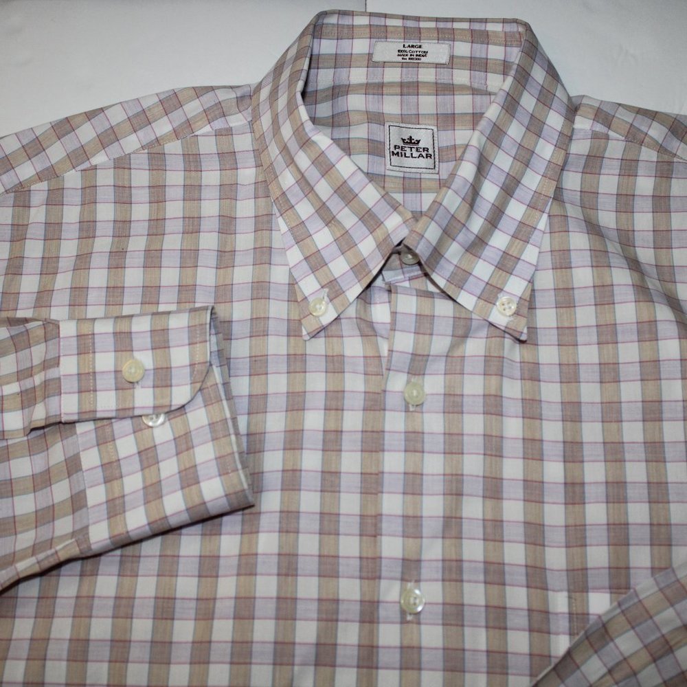Peter Millar LS Mens LARGE Plaid Button Down